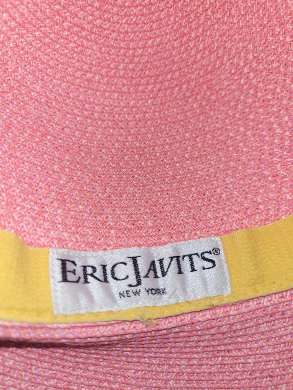 Eric Javits New York Squishee Packable Hat Logo Peach Sun Straw Made in USA - Picture 2 of 9
